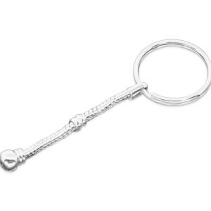 a metal key chain with a ball on it