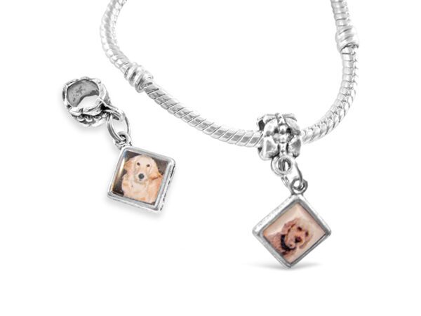 a charm bracelet with a dog's face on it