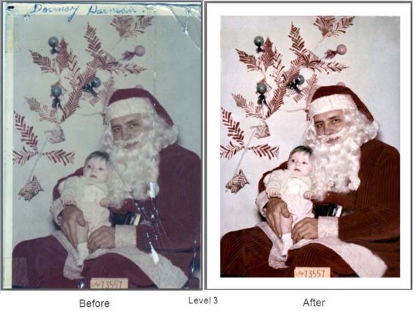 two pictures of santa claus and a baby