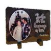 a couple standing next to each other in front of a christmas tree custom photo slate